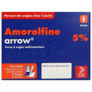 Amorolfine Arrow 5% Vernis A Ongles Medicamenteux 1 Flacon(S) En Verre Type Iii De 2,5 Ml Avec 30 Spatule(S)