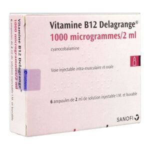 VITAMINE B12 DELAGRANGE Solution injectable et buvable 1 mg/2 ml, boîte 6 ampoules 2 ml