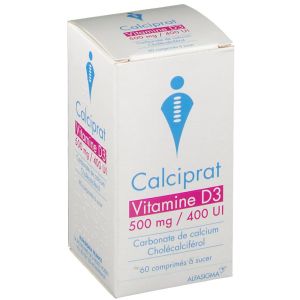 CALCIPRAT VITAMINE D3 500 mg/400 UI (carbonate de calcium cholécalciférol) comprimés à sucer B/60
