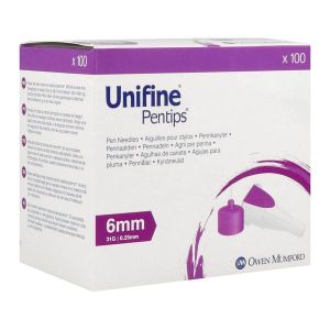 UNIFINE PENTIPS Aiguille pour stylo injecteur d'insuline, G31, 0,25 mm x 6 mm, violet (ref. AN3590), bt 100