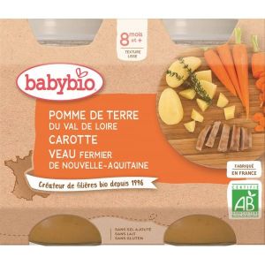 Babybio Petits pots Menu Légumes & Veau Fermier Bio - dès 8 mois - 2 x 200 g
