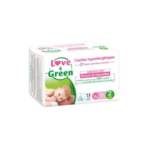 Love & Green Couches Hypoallergéniques 36 Couches Taille 2 (3-6 kg)