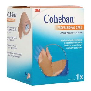 COHEBAN 3M Bande de contention cohésive, force 1, 20 cN/cm à 45 cN/cm, élastique 1 sens, chair 3 m x 7 cm (ref. 1583FP), unité