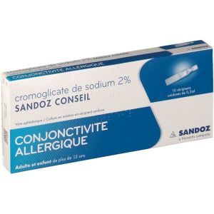 CROMOGLICATE DE SODIUM SANDOZ CONSEIL 2 % collyre en solution en récipient unidose B/10