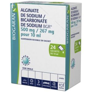 Alginate De Sodium /Bicarbonate De Sodium Bgr 500 Mg/267 Mg Pour 10 Ml Suspension Buvable En Sachet B/24