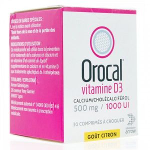 Orocal Vitamine D3 500 Mg/1000 Ui (Calcium Cholecalciferol) Comprimes A Sucer En Flacon B/30