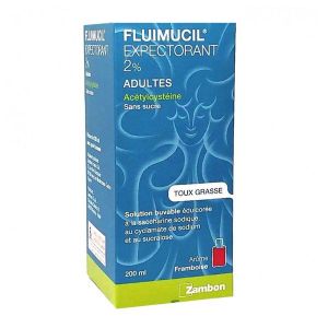 FLUIMUCIL EXPECTORANT ACETYLCYSTEINE SANS SUCRE ADULTE Solution buvable 2 %, flacon 200 ml avec gobelet doseur