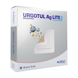 URGOTUL AG LITE BORDER Interface lipido-colloïde adhésive et absorbante, imprégnée de sels d'argent, 10 cm x 12 cm (ref. 507562), bt 16
