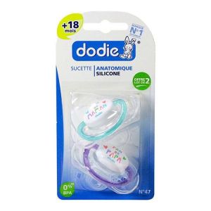 Dodie Sucettes Avec Teterelle Anatomique Silicone +18Mois : 1 Decor Fille+ 1 Decor Garcon Boite 2