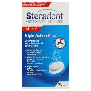 STERADENT TRIPLE ACTION Comprimé effervescent Triple Action nettoyant pour appareils dentaires, tube 30, bt 3