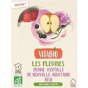 Vitabio Gourde Fruits et Fleur Pomme Myrtille de Nouvelle-Aquitaine Rose BIO - 4 x 120 g