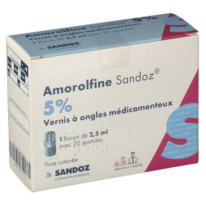 Amorolfine Sandoz 5 % Vernis A Ongles Medicamenteux 2,5 Ml En Flacon Verre (De Type Iii) Avec 20 Spatules