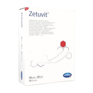 ZETUVIT Pansement absorbant stérile, non adhérent à la plaie, 10 cm x 10 cm (ref. 413651/7), bt 10