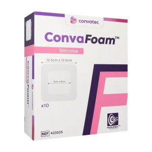 CONVAFOAM Pansement hydrocellulaire issu de la Technologie hydrofiber, adhésif siliconé, 12,5 cm x 12,5 cm (ref. 423255), bt 10
