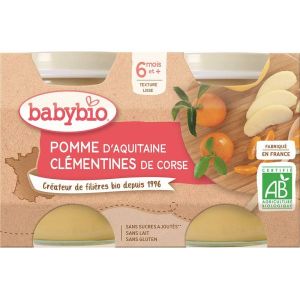 Babybio Petits pots Pomme d'Aquitaine Clémentine de Corse BIO - dès 6 mois -2 x 130 g