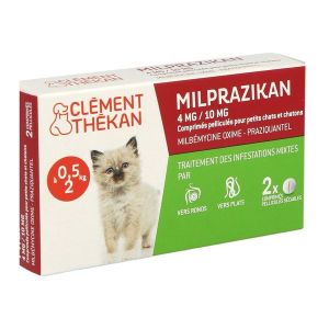 MILPRAZIKAN CHAT 4 MG/10 MG CLEMENT THEKAN Comprimé pelliculé sécable antiparasitaire, endectocide, petit chat et chaton, bt 2