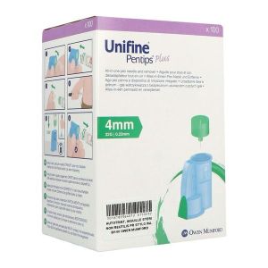 UNIFINE PENTIPS PLUS Aiguille pour stylo injecteur d'insuline avec désadaptateur, G32, 0,23 mm x 4 mm, vert (ref. AN3640), bt 100
