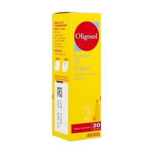 OLIGOSOL CUIVRE OR ARGENT Solution buvable, flacon 60 ml avec godet gradué à 2 ml (1 dose) et à 4 ml (2 doses)