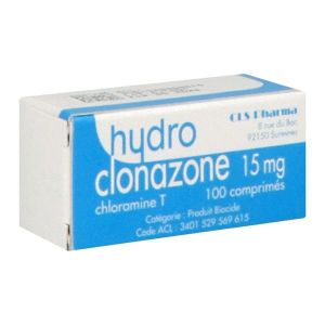 HYDROCLONAZONE 15 mg Cpr pour sol buv antiseptique de l'eau Bte 100
