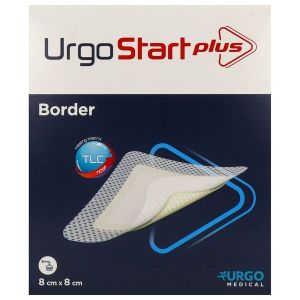 URGOSTART PLUS BORDER Pansement adhésif avec matrice TLC-NOSF et fibres poly-absorbantes, 8 cm x 8 cm, bt 16