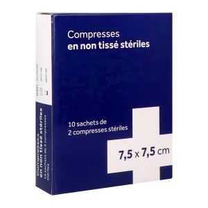 Raffin Medical Compresse En Non Tisse Sterile 7,5Cm X 7,5Cm 4 Plis - 10 Sachets De 2 Compresses Boite 3010*10 G