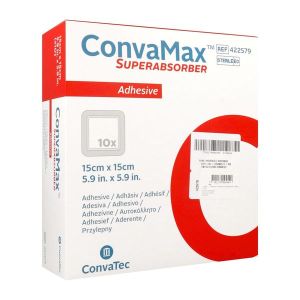CONVAMAX SUPERABSORBANT ADHESIF Pansement hydrocellulaire superabsorbant adhésif, stérile, 15 cm X 15 cm, bt 10