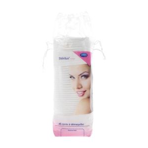 STERILUX VISAGE Coton à démaquiller antipeluche, très doux, carré (ref. 241265/0), sachet de 45