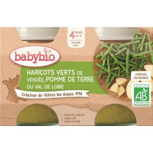 Babybio Petits Pots Pomme de terre Haricots verts BIO - dès 4 mois - 2 x...