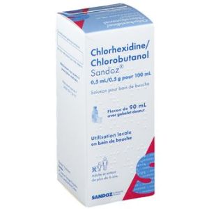 Chlorhexidine/Chlorobutanol Sandoz 0,5 Ml/0,5 G Pour 100 Ml Solution Pour Bain De Bouche 90 Ml En Flacon Avec Gobelet Doseur