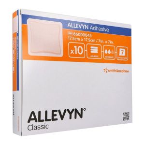 ALLEVYN ADHESIVE Pansement hydrocellulaire à bords adhésifs, stérile, très absorbant, 17,5 cm x 17,5 cm (ref. 66000045), bt 10