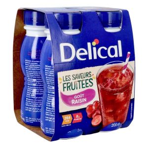 DELICAL LES SAVEURS FRUITEES Denrée alimentaire destinée à des fins médicales spéciales, goût raisin, 200 ml x 4