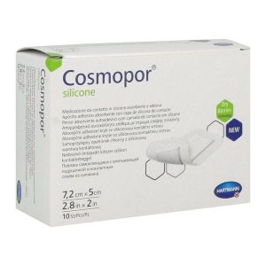 COSMOPOR SILICONE Pansement hydrocellulaire mince, autoadhérent, siliconé, stérile, 7,2 cm x 5 cm (ref. 901106), bt 10