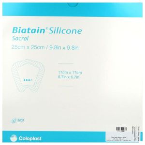 BIATAIN SILICONE SACRUM Pansement hydrocellulaire bord adhésif siliconé, repositionnable, stérile, large 25 cm x 25 cm (ref. 334050), bt 5
