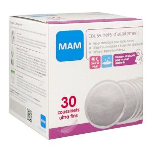 MAM COUSSINET D'ALLAITEMENT Coussinet d'allaitement fin, ultraabsorbant avec adhésif de maintien, bt 30