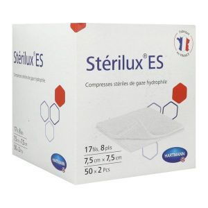 STERILUX ES Compresse de gaze hydrophile, stérile, sachet de 2 compresses, 17 fils, 8 plis, 7,5 cm x 7,5 cm, 50 sachets (ref. 241322), bt 100