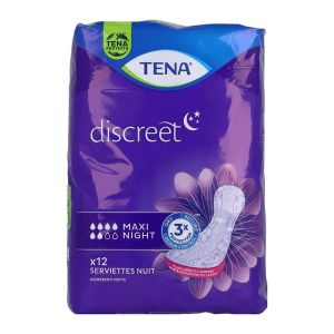 TENA DISCREET MAXI NIGHT Serviette fine pour incontinence urinaire forte de nuit, femme, sac 12