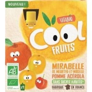 Vitabio Gourde Cool Fruits Mirabelle de Meurthe-et-Moselle Pomme Acérola BIO - 4 x 90 g