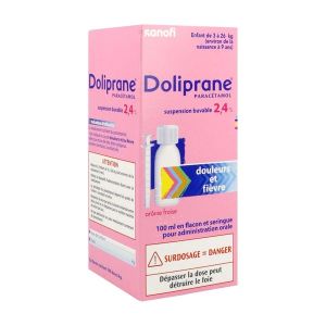 DOLIPRANE Suspension buvable 2,4 %, flacon 100 ml avec seringue pour administration + bouchon sécurité-enfant