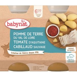 Babybio Petits Pots Menu Pomme de Terre, Tomate & Cabillaud sauvage - dès 6 mois - 2x200g