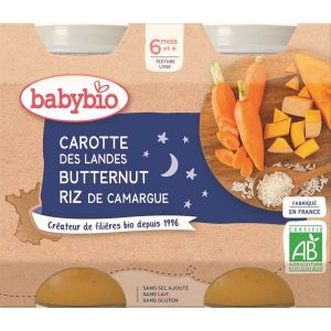 Babybio Petits pots Bonne nuit Carotte-Potimarron-Riz Bio - 6 mois - 2 x 200 g