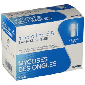 Amorolfine Sandoz Conseil 5 % Vernis A Ongles Medicamenteux 1 Flacon(S) En Verre (Type Iii) De 2,5 Ml Avec Necessaire(S) 30 Limes