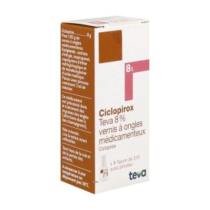 CICLOPIROX TEVA Vernis à ongles médicamenteux 8 %, boîte 1 flacon 3 ml avec pinceau applicateur