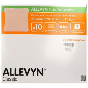 ALLEVYN NON ADHESIVE Pansement hydrocellulaire stérile, très absorbant, non adhésif, 21,5 cm x 21,5 cm (ref. 66320870), bt 10