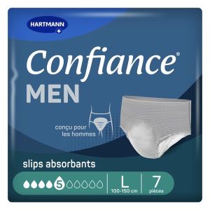 CONFIANCE MEN ABSORPTION 5 G SOUS - VETEMENT Slip absorbant jetable pour incontinence urinaire, adulte, large (ref. 915 552), sac 7