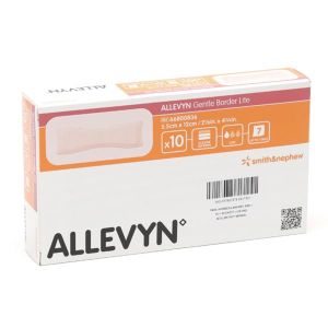 ALLEVYN GENTLE BORDER LITE Pansement hydrocellulaire à bords adhésifs, stérile, très absorbant, 5,5 cm x 12 cm (ref. 66800836), bt 10