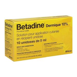 BETADINE DERMIQUE Solution pour application cutanée en récipient unidose 10 %, boîte 10 récipients unidoses 5 ml