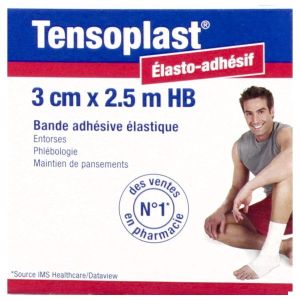 TENSOPLAST HB Bande de contention adhésive, élastique en longueur, 2,5 m x 3 cm (ref. 4002700C), unité