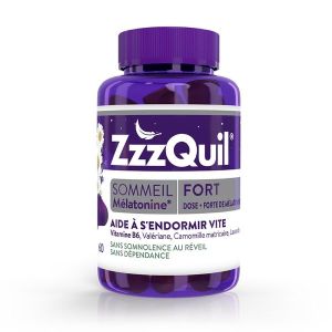 ZZZQUIL FORT SOMMEIL AROME FRUITS DES BOIS Gomme à mâcher, complément alimentaire avec mélatonine, vitamine B6 et plantes, pot 60