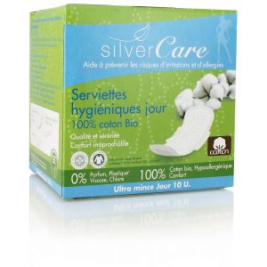 Silver Care Serviettes ultra-fines Jour en coton Bio - boîte de 10 serviettes