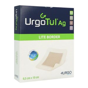 URGOTUL AG LITE BORDER Interface lipido-colloïde adhésive et absorbante, imprégnée de sels d'argent, 6,5 cm x 10 cm (ref. 504934), bt 10